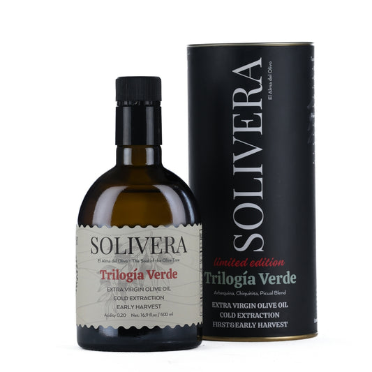 Trilogía Verde Extra Virgin Olive Oil – Triple-Varietal Blend · Cold-Pressed · Bright & Herbaceous · 350+polyphenols